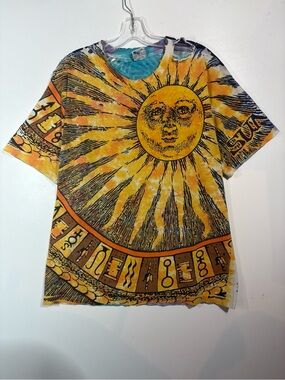 Vintage Distressed Liquid Blue Night and Day AOP Tie-Dye Tee - Made in USA XL
